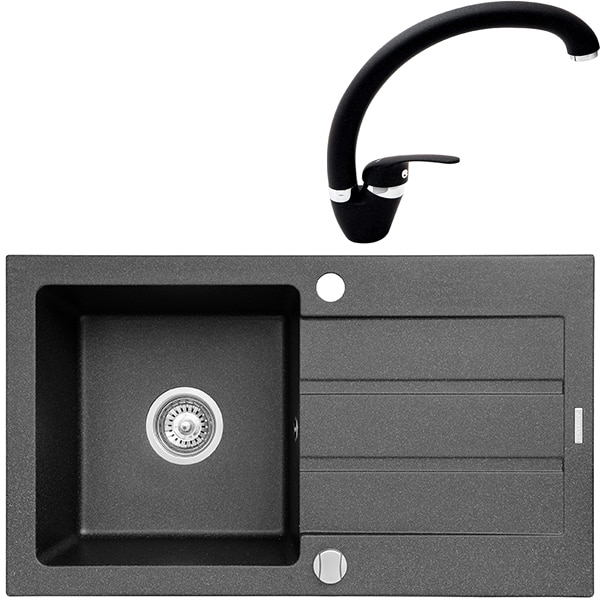 Pachet chiuveta PYRAMIS Econom, 1 cuva, picurator reversibil, compozit granit + baterie, negru