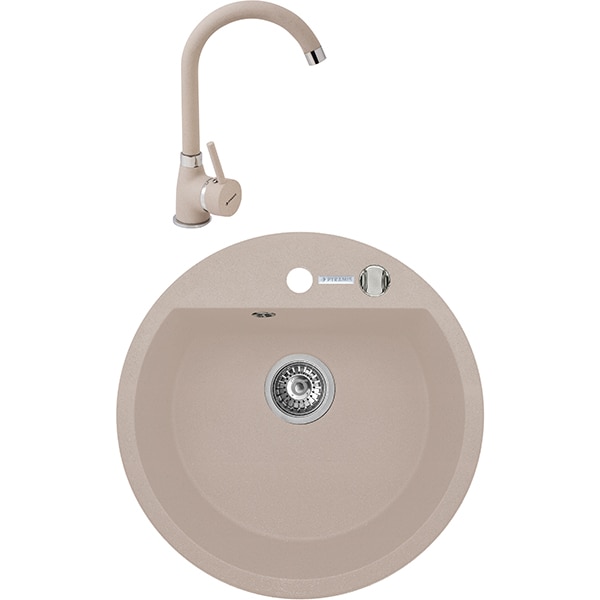 Pachet chiuveta PYRAMIS Round Elegant, compozit granit + baterie, bej