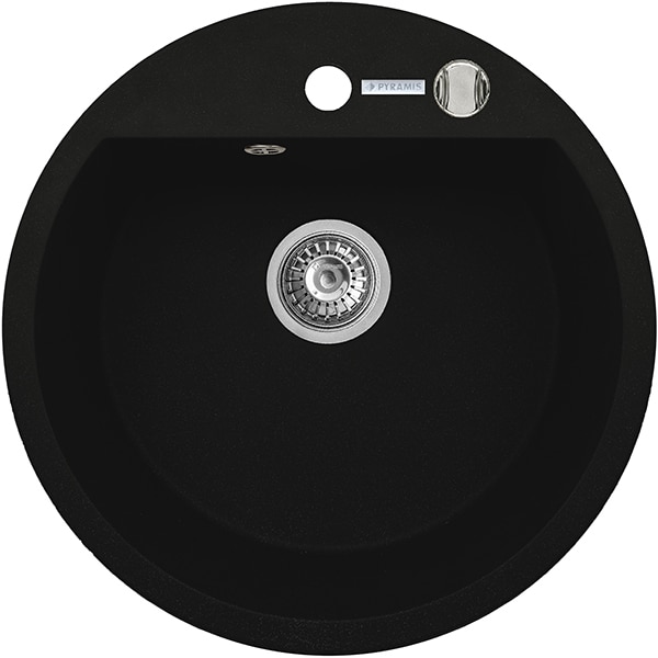 Pachet chiuveta PYRAMIS Round Elegant, compozit granit + baterie, negru