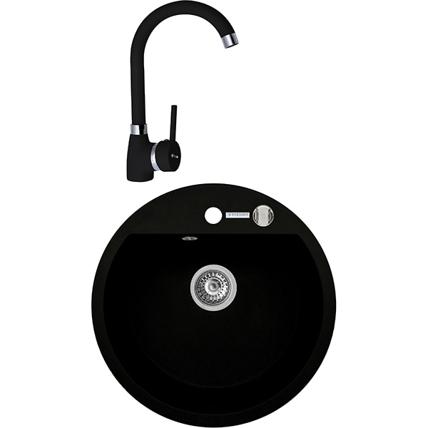 Pachet chiuveta PYRAMIS Round Elegant, compozit granit + baterie, carbune