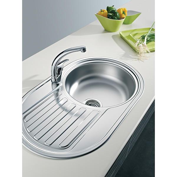 Pachet chiuveta PYRAMIS SR Mini, 1 cuva, picurator stanga, inox texturat + baterie, gri