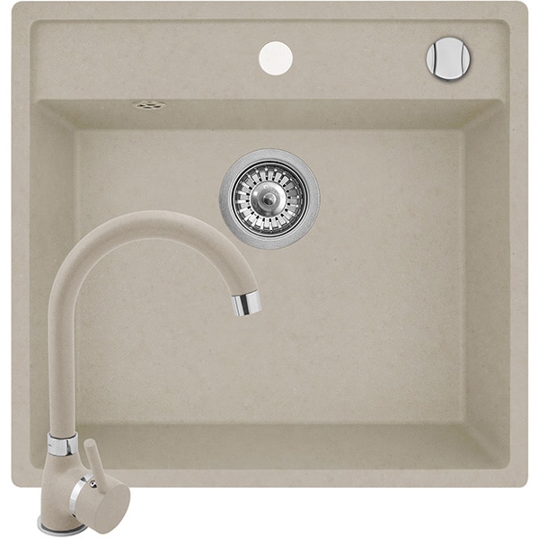 Pachet chiuveta PYRAMIS Pyrsoft Magico Square, compozit granit + baterie 202100274, bej