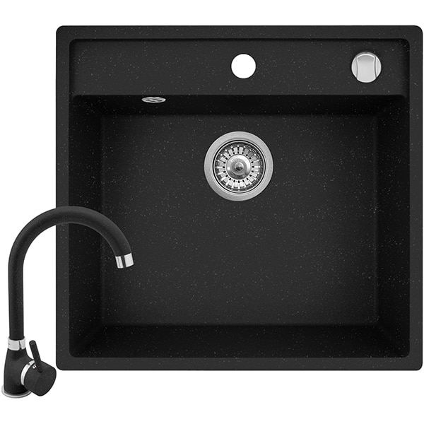 Pachet chiuveta PYRAMIS Pyrsoft Magico Square, compozit granit + baterie 202100288, negru