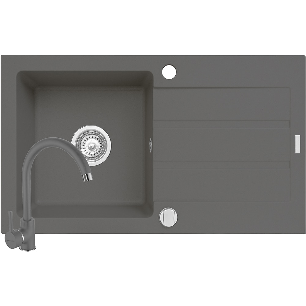 Pachet chiuveta PYRAMIS Altexia Aniversare 76, 1 cuva, picurator reversibil, compozit granit + baterie, gri