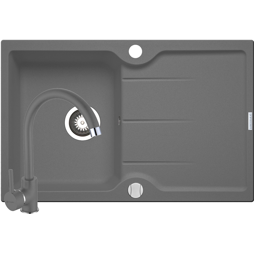 Pachet chiuveta PYRAMIS Altexia Aniversare Premium 79, 1 cuva, picurator reversibil, compozit granit + baterie, gri