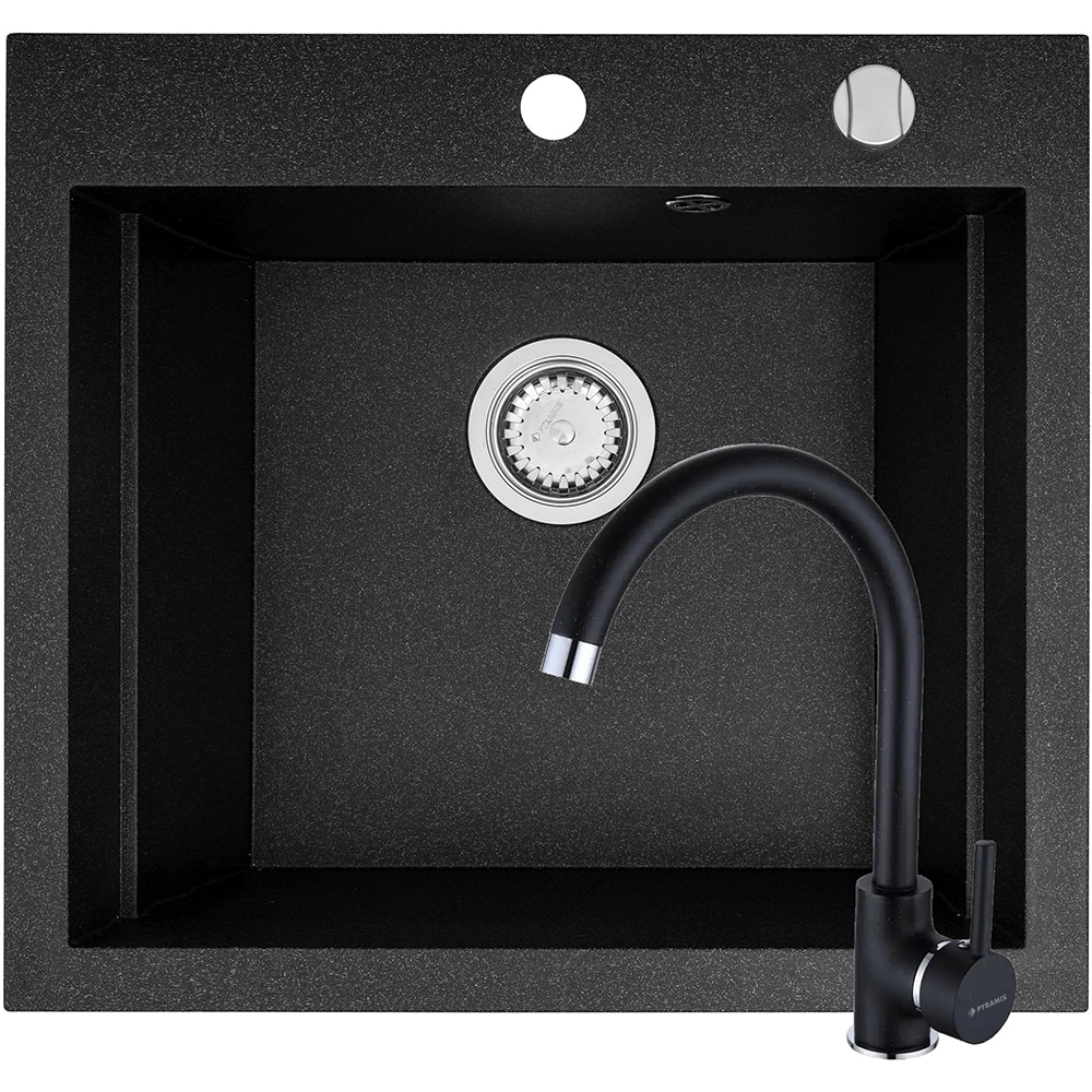 Pachet chiuveta PYRAMIS Chiuveta Altexia Bell Square 57, compozit granit + baterie, negru