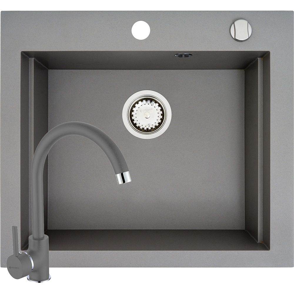 Pachet chiuveta PYRAMIS Chiuveta Altexia Bell Square 57, compozit granit + baterie, gri