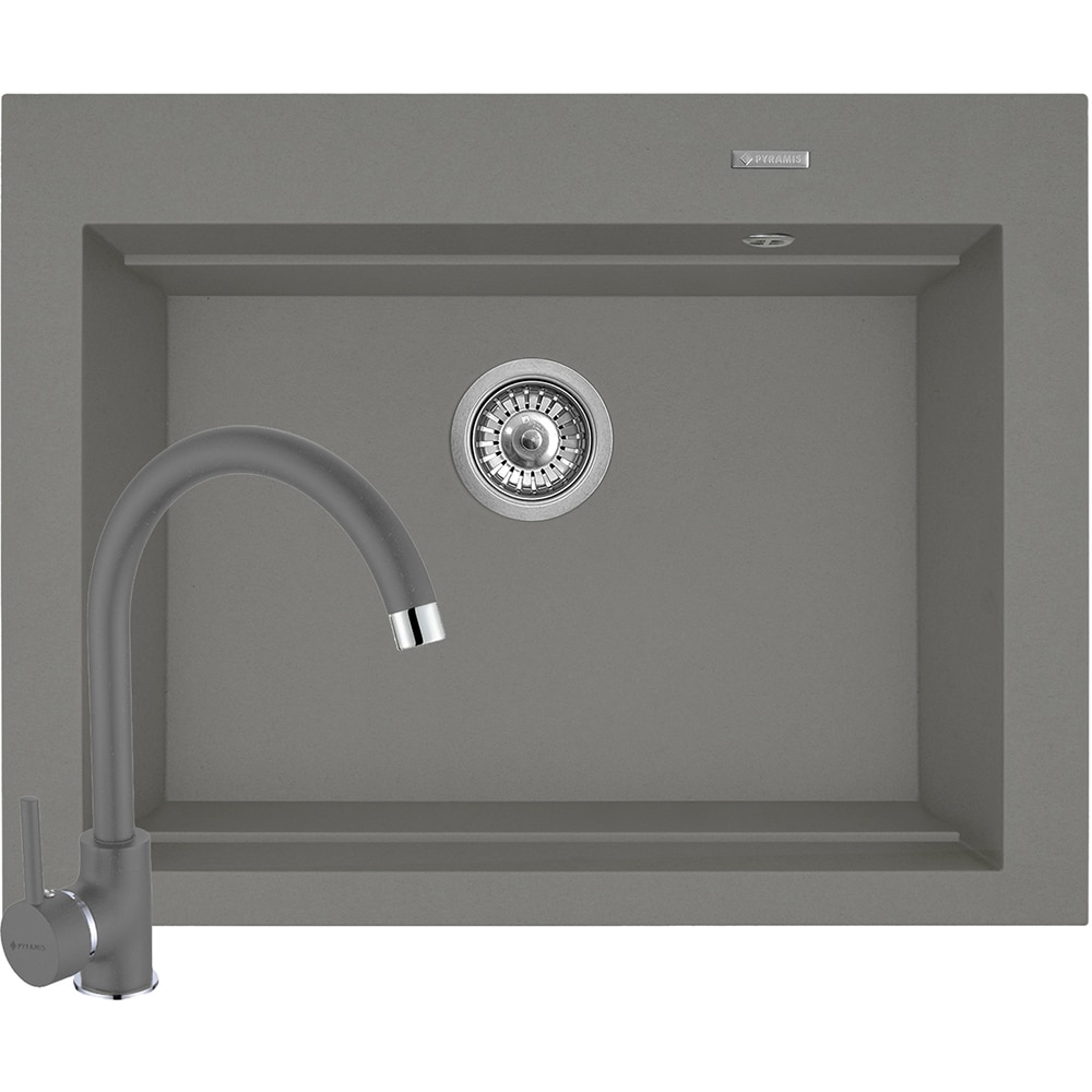 Pachet chiuveta PYRAMIS Chiuveta Altexia Bell Square 67, compozit granit + baterie, gri