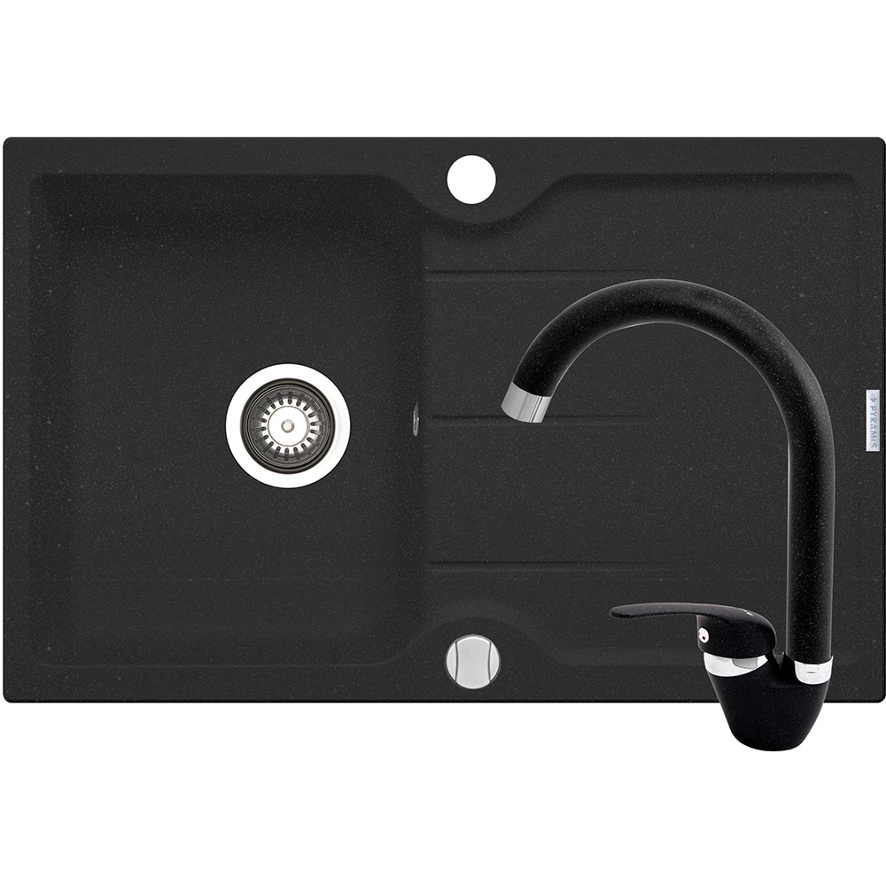 Pachet chiuveta PYRAMIS Chiuveta Altexia Bell 78, 1 cuva, picurator reversibil, compozit granit + baterie, negru