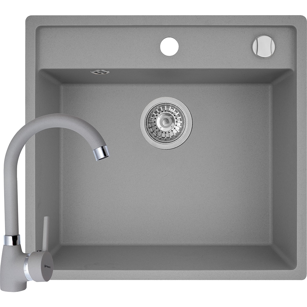 Pachet chiuveta PYRAMIS Pyrsoft Magico Square, compozit granit + baterie, gri