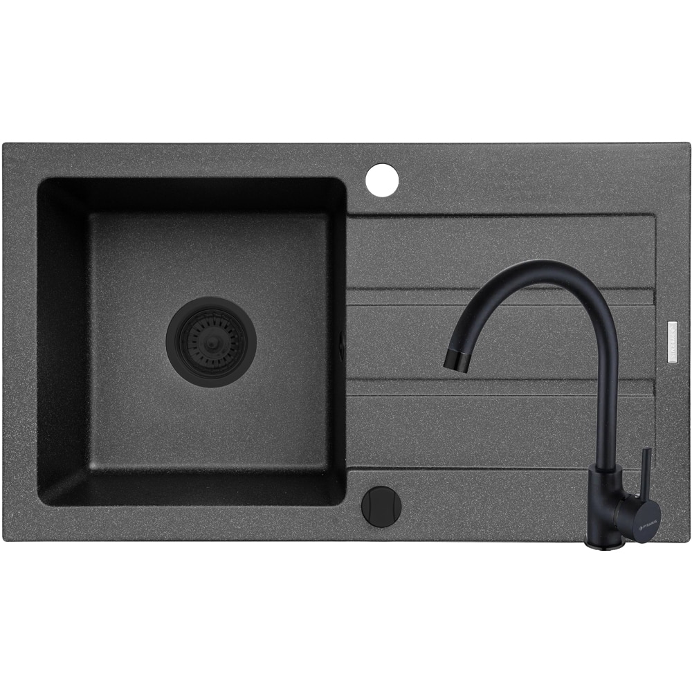 Pachet chiuveta PYRAMIS Star 76, 1 cuva, picurator reversibil, compozit granit + baterie, negru