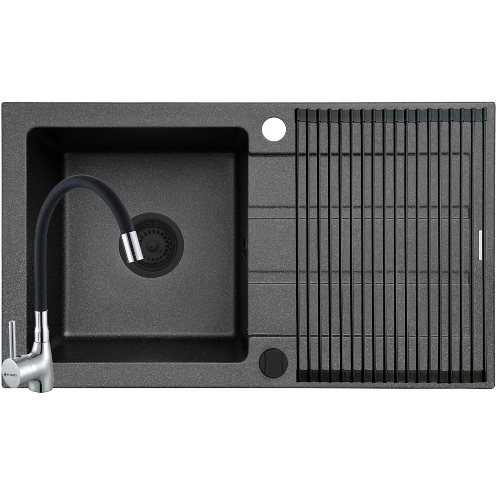 Pachet chiuveta PYRAMIS Complete 76, 1 cuva, picurator reversibil, compozit granit + baterie, negru