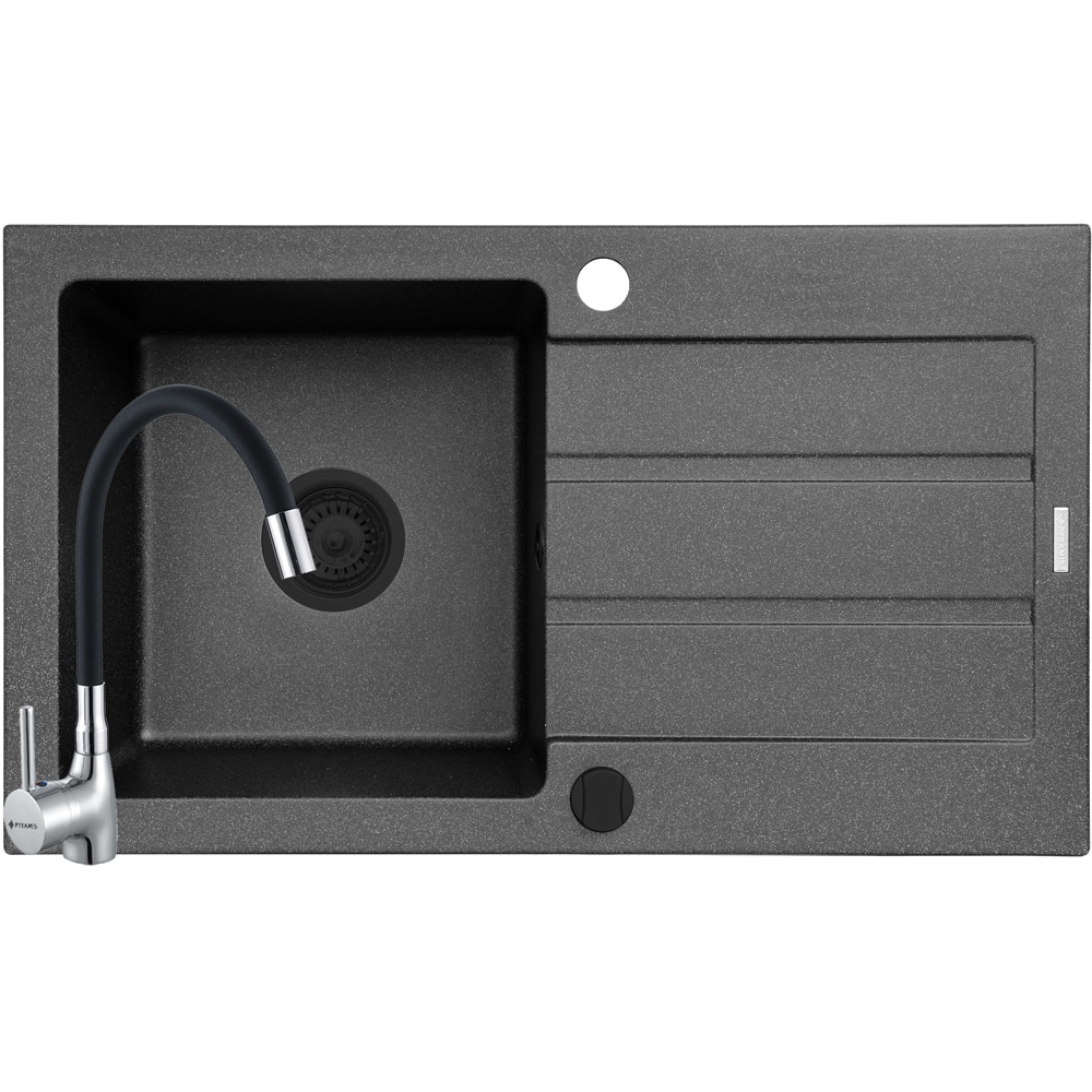 Pachet chiuveta PYRAMIS Complete 76, 1 cuva, picurator reversibil, compozit granit + baterie, negru