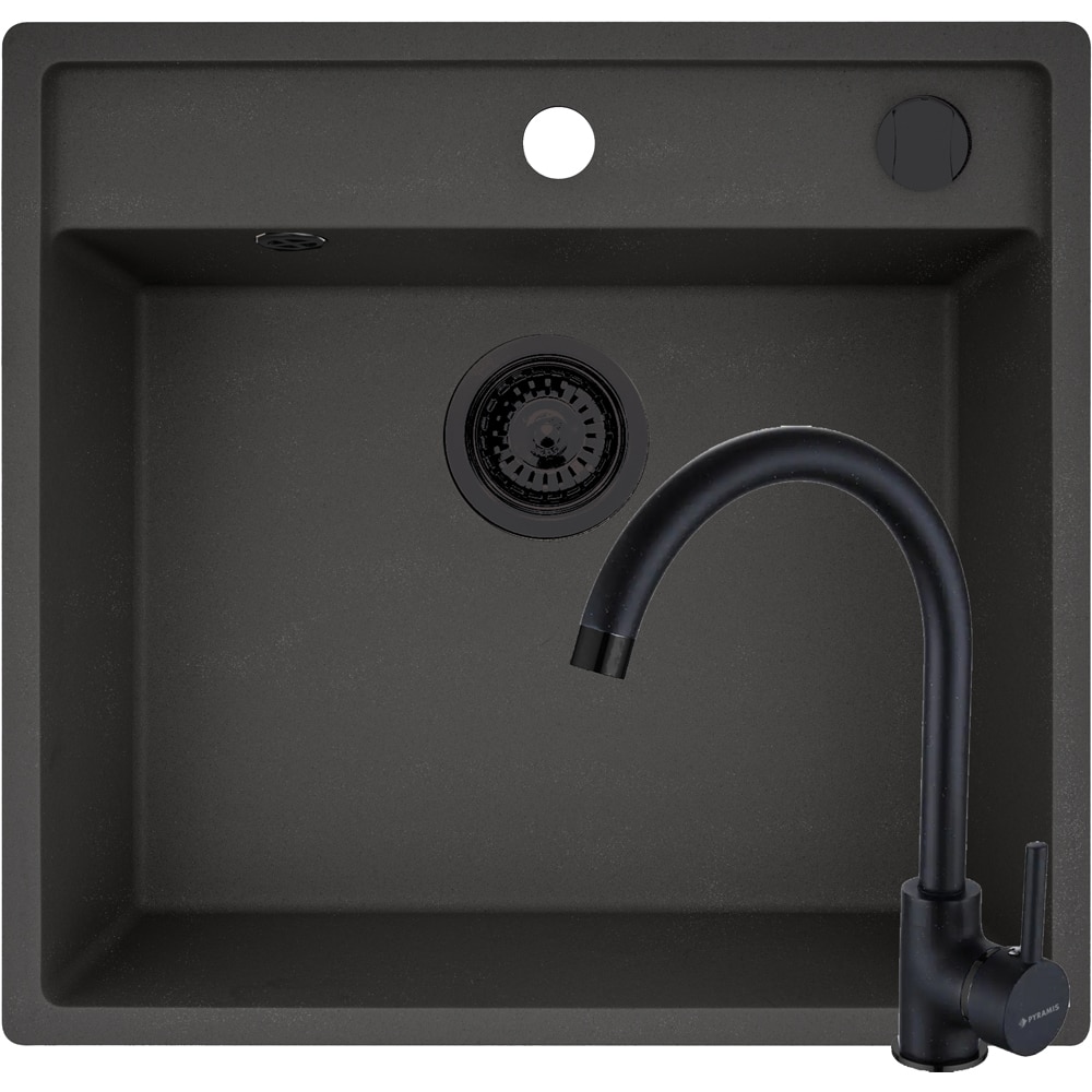 Pachet chiuveta PYRAMIS Square 55, 1 cuva, compozit granit + baterie, negru