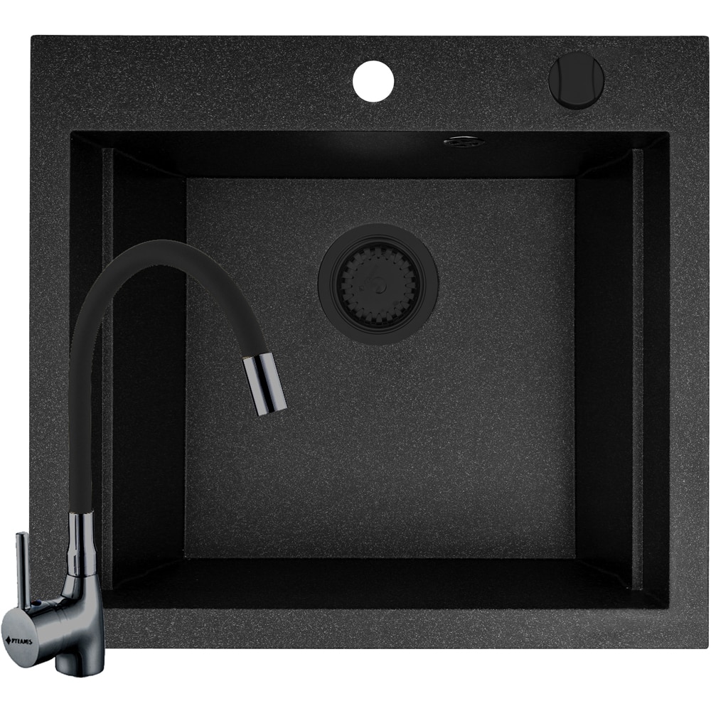 Pachet chiuveta PYRAMIS Elegance 57, 1 cuva, compozit granit + baterie, negru