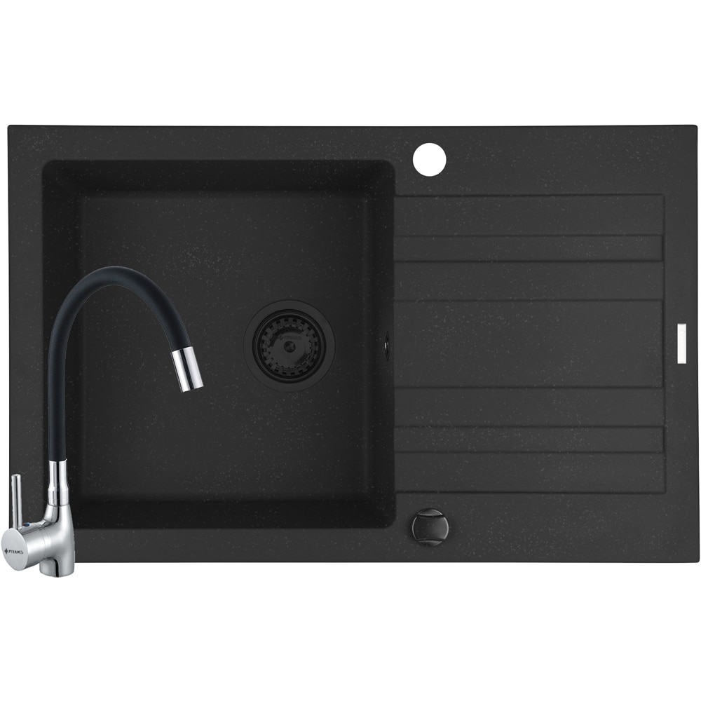 Pachet chiuveta PYRAMIS Flex 79, 1 cuva, picurator reversibil, compozit granit + baterie, negru