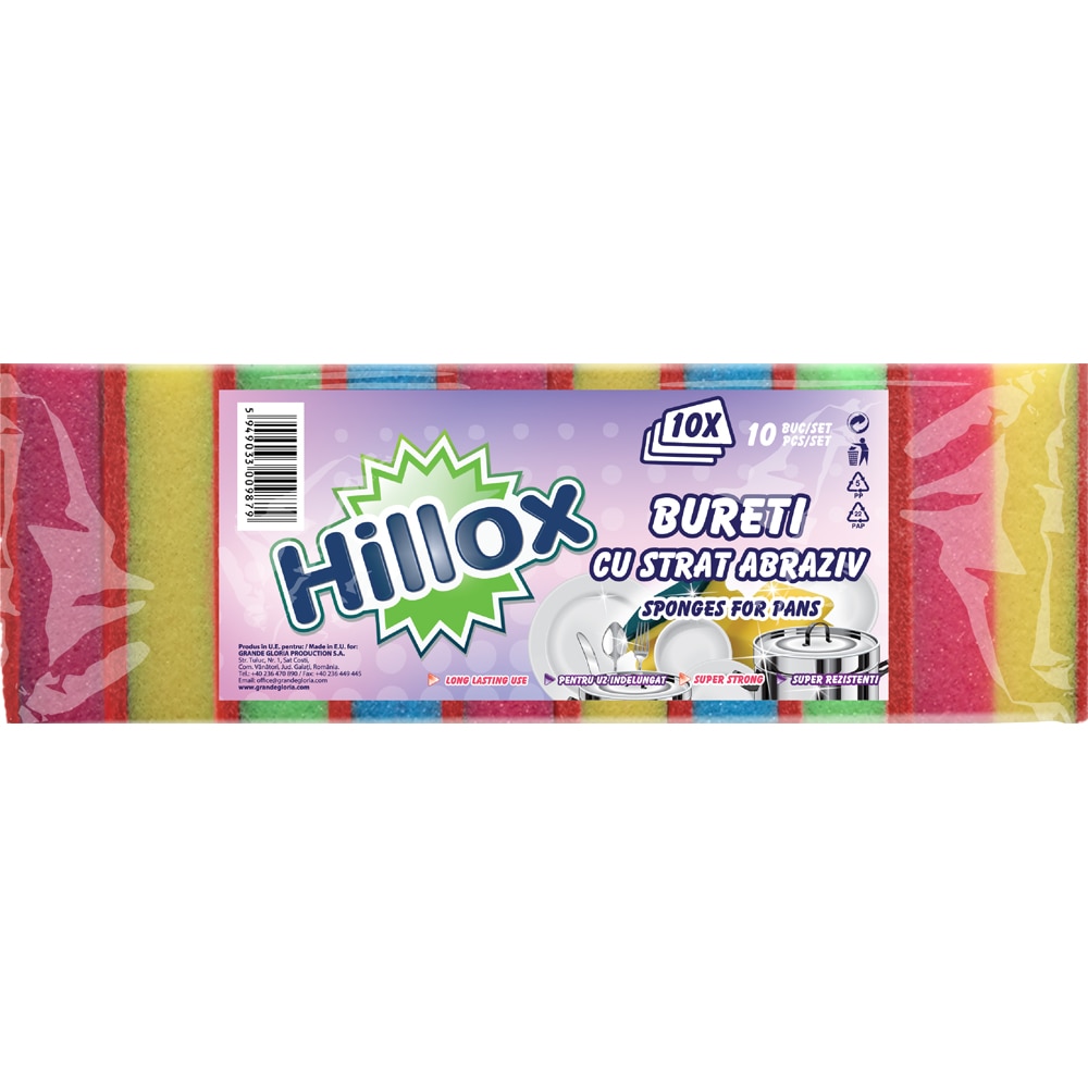 Burete de vase HILLOX 009879, cu strat abraziv, 10 bucati