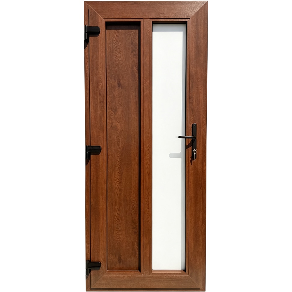 Usa exterior FENSTERWELT, cu geam, stanga, PVC, 86 x 205 cm, nuc