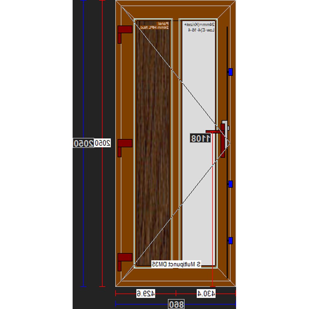 Usa exterior FENSTERWELT, cu geam, stanga, PVC, 96 x 205 cm, nuc