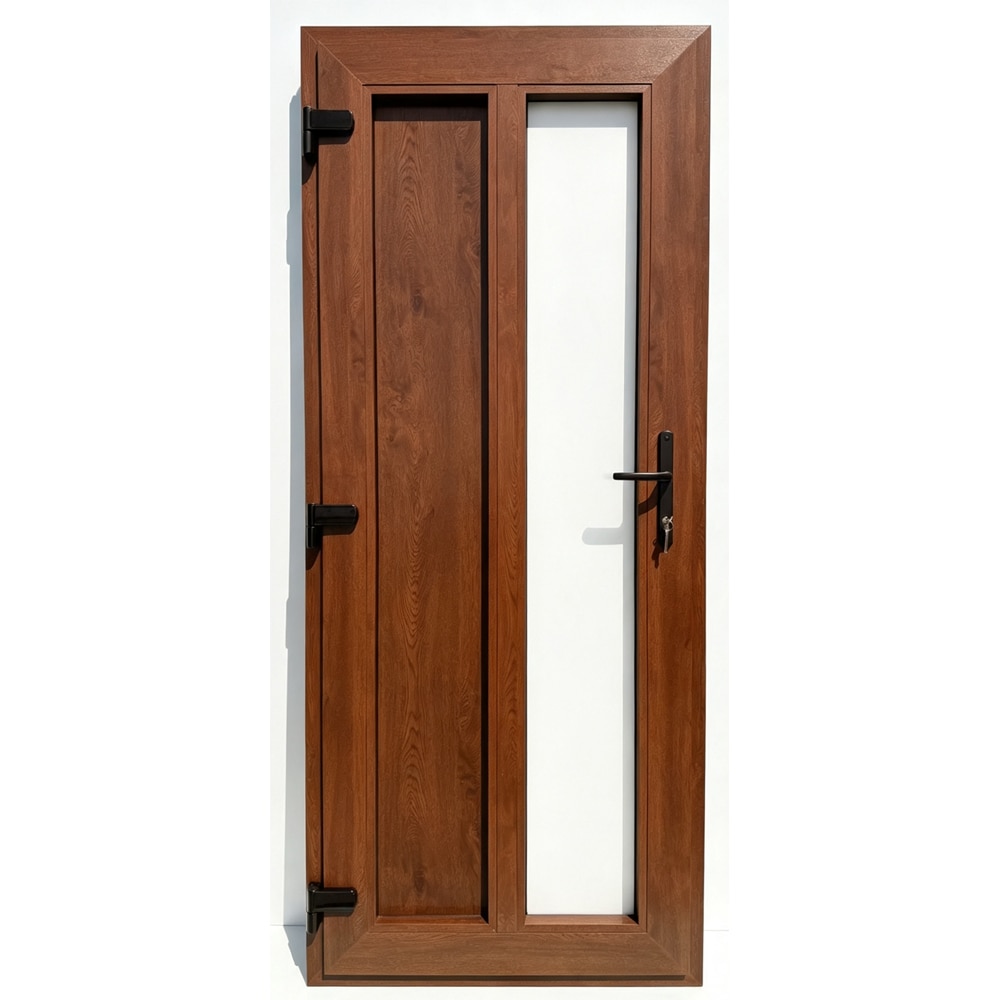 Usa exterior FENSTERWELT, cu geam, stanga, PVC, 96 x 205 cm, nuc
