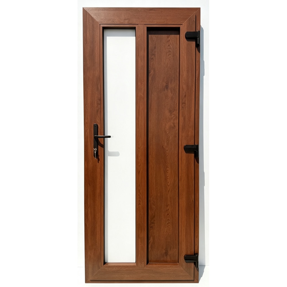 Usa exterior FENSTERWELT, cu geam, dreapta, PVC, 96 x 205 cm, nuc