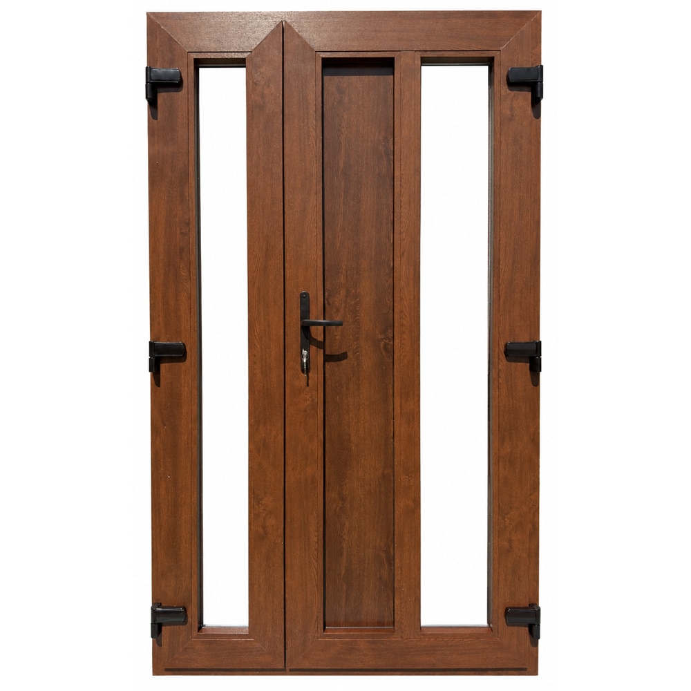 Usa exterior FENSTERWELT, cu geam, dreapta, PVC, 120 x 205 cm, nuc