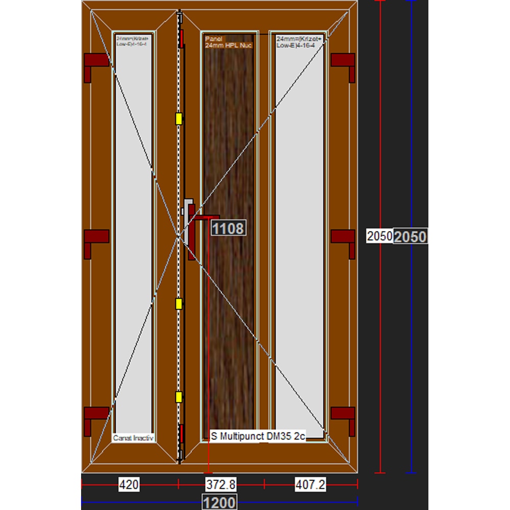 Usa exterior FENSTERWELT, cu geam, dreapta, PVC, 120 x 205 cm, nuc