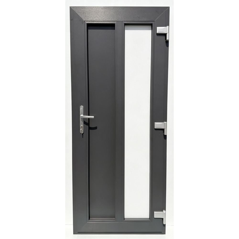 Usa exterior FENSTERWELT, cu geam, dreapta, PVC, 86 x 205 cm, gri antracit