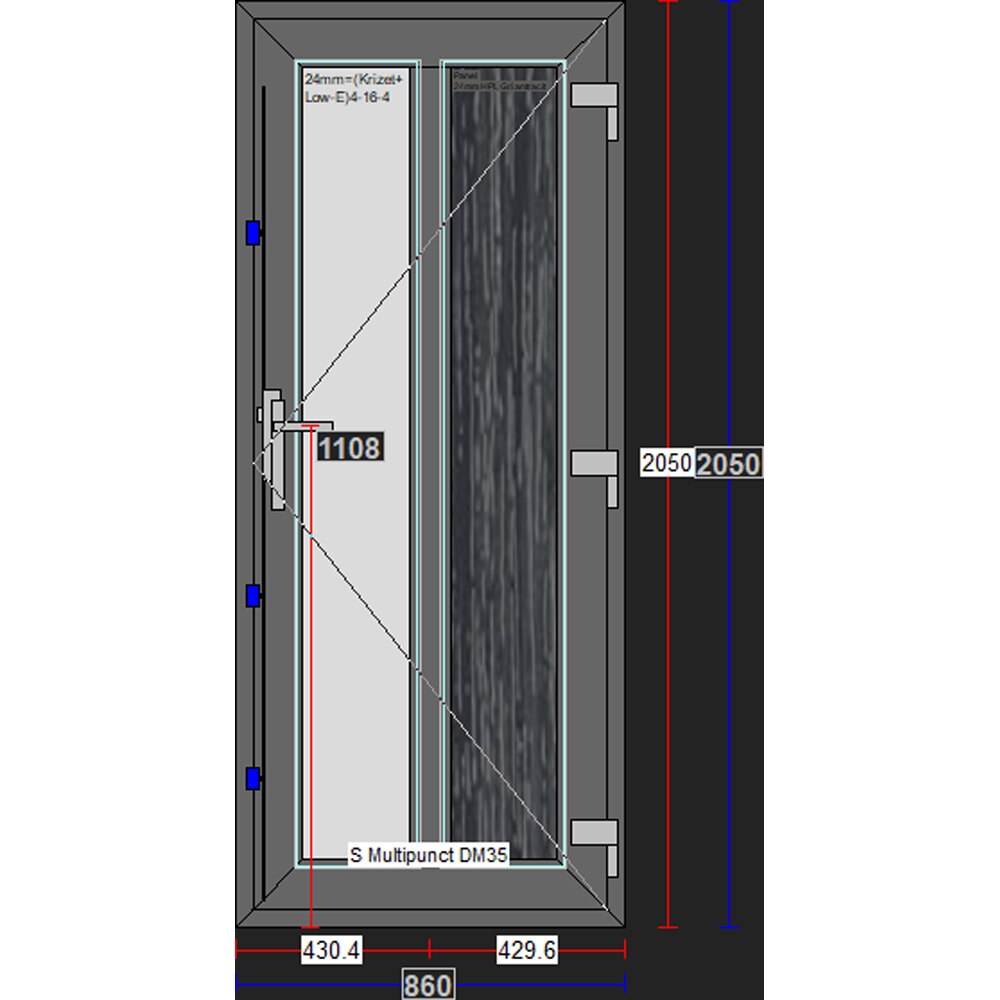 Usa exterior FENSTERWELT, cu geam, dreapta, PVC, 86 x 205 cm, gri antracit
