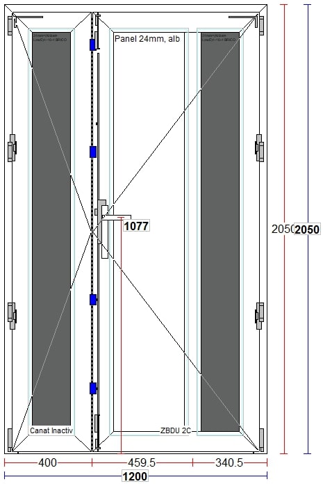 Usa termopan PVC interior/exterior, cu geam, 4 C, alb, dreapta, simpla deschidere, 120 x 205 cm • Extruplast