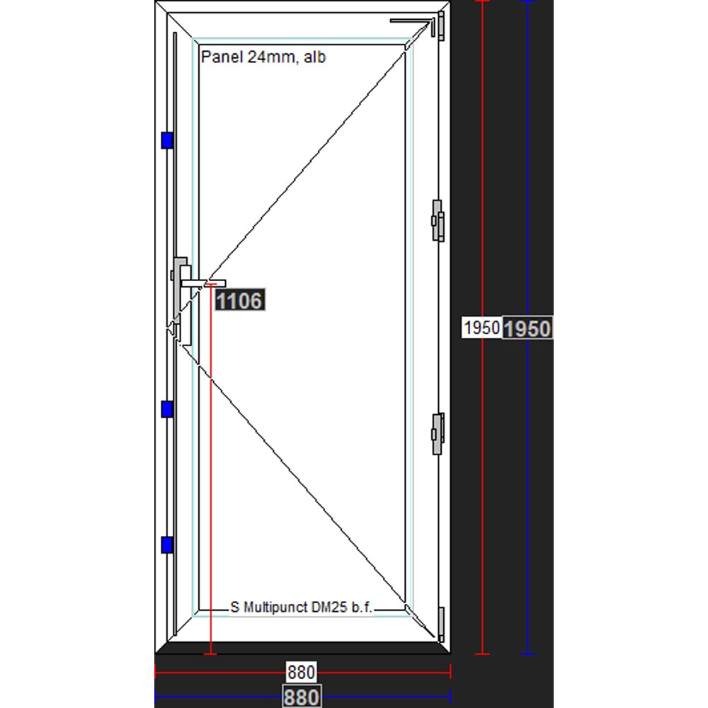 Usa exterior FENSTERWELT, fara geam, dreapta, PVC, 88 x 195 cm, alb