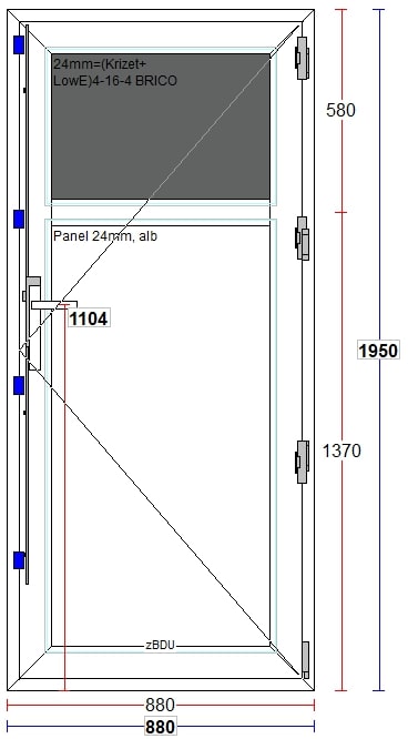 Usa termopan PVC interior/exterior, batanta, cu geam, 4 C, 1/3, alb, dreapta, simpla deschidere, 88 x 195 cm  Extruplast
