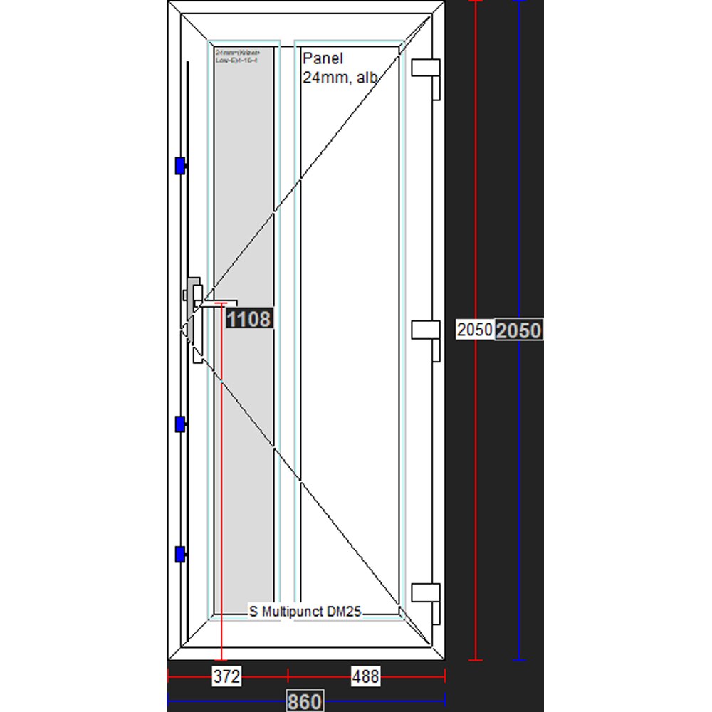 Usa exterior FENSTERWELT, cu geam, dreapta, PVC, 86 x 205 cm, alb
