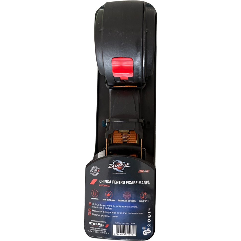 Chinga fixare cu carlige CARMAX, 250Kg, 4m, portocaliu