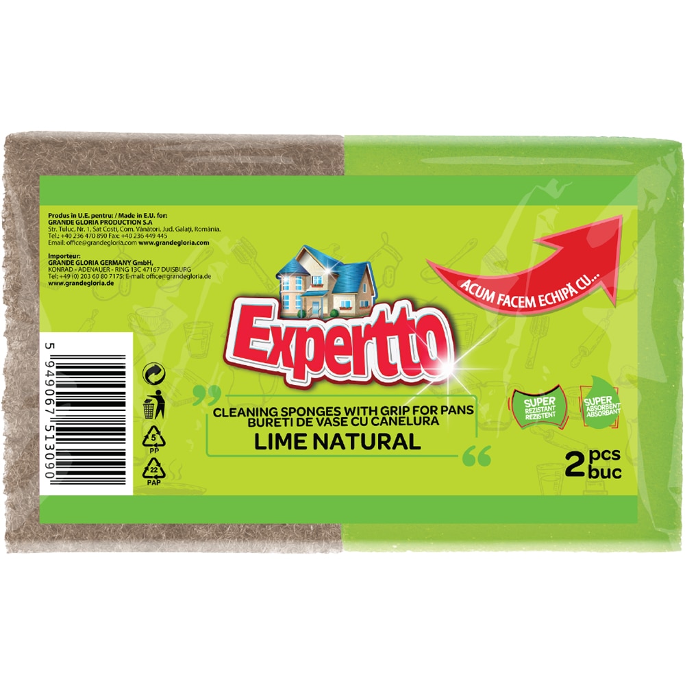Burete de vase cu canelura EXPERTTO Lime Natural, 2 bucati