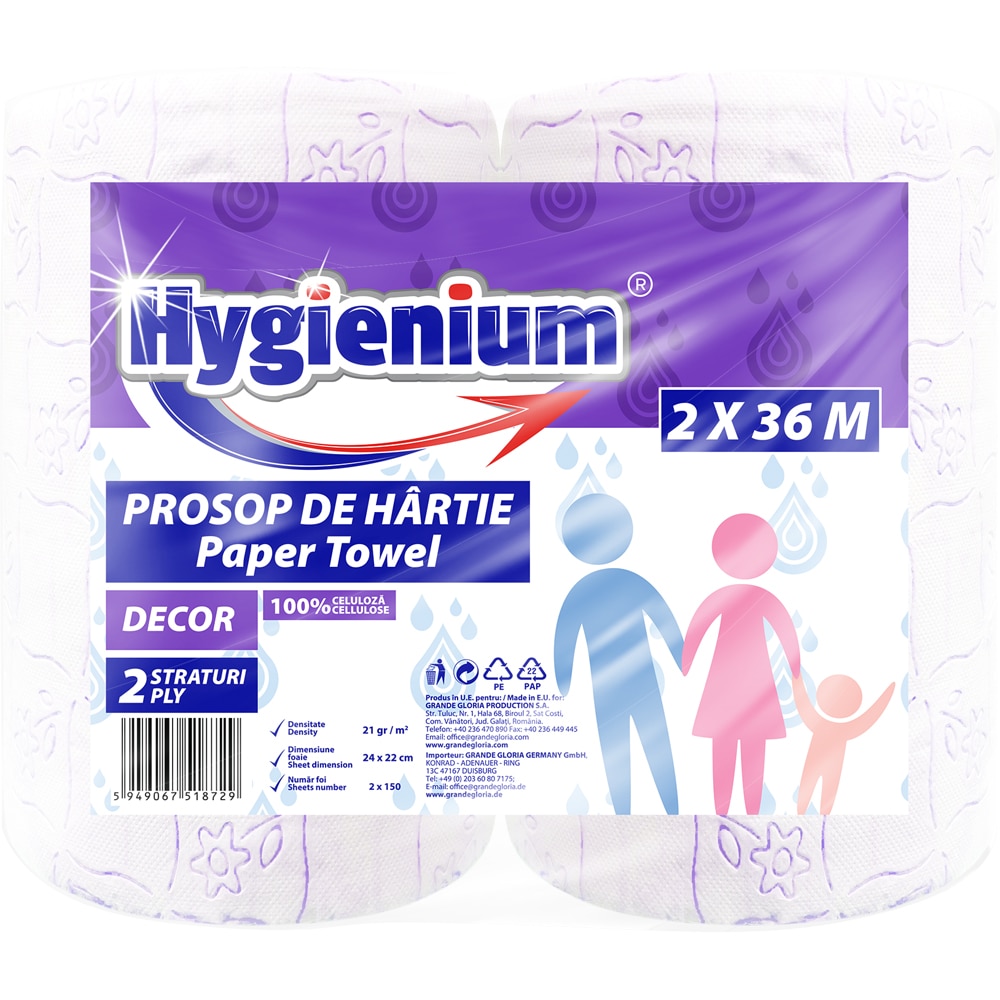 Prosoape de hartie HYGIENIUM Decor, 2 straturi, 2 role x 36 m