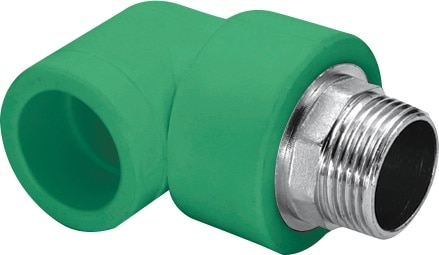 Cot PPR metalic, 90 de grade, 25 mm, racord 3/4, filet exterior, verde
