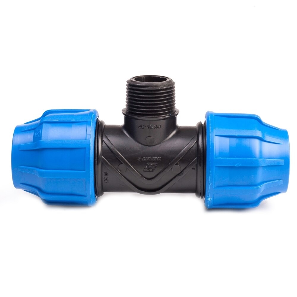 Teu compresiune PEHD, PN16, 40 mm, racord 1 x 1/4, filet exterior