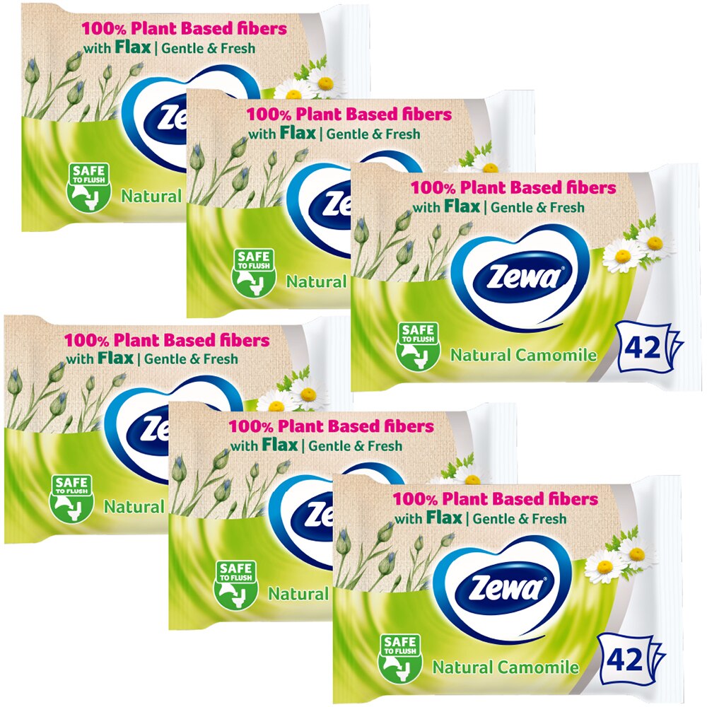 Hartie igienica umeda ZEWA Natural Camomile, 6 pachete, 42 bucati