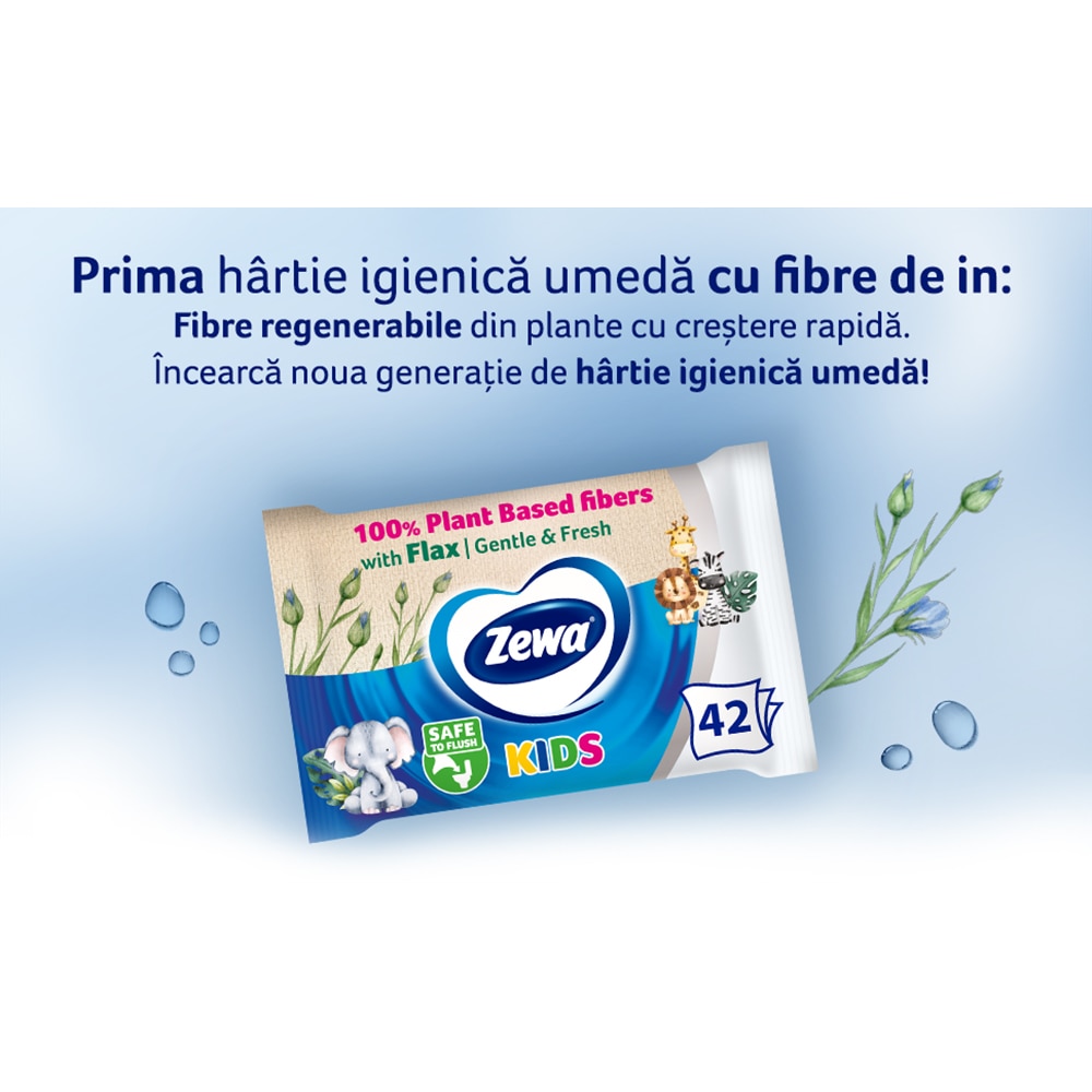 Hartie igienica umeda ZEWA Kids, 6 pachete, 42 bucati