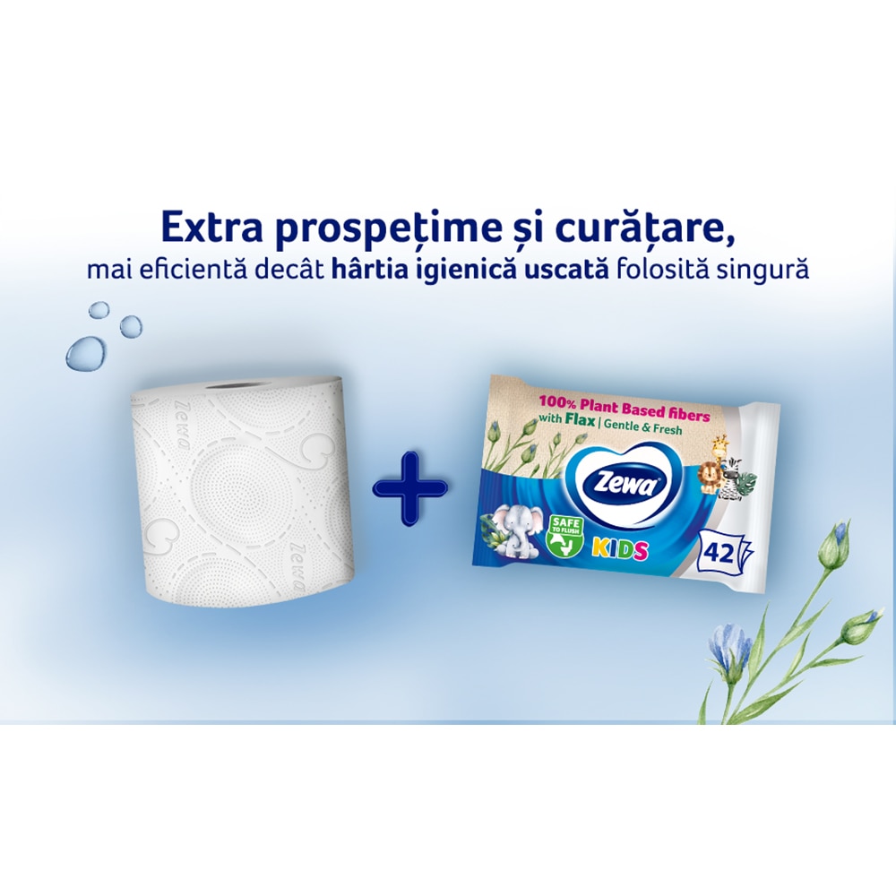 Hartie igienica umeda ZEWA Kids, 6 pachete, 42 bucati