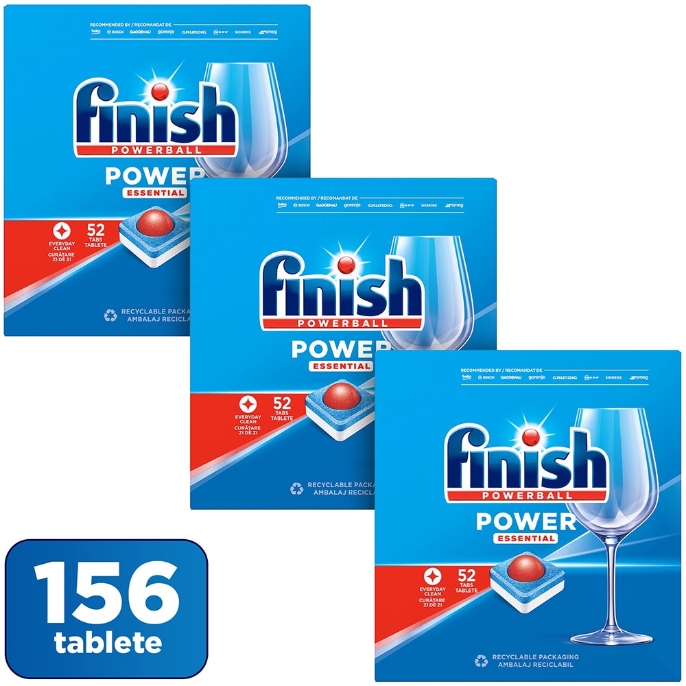 Detergent pentru masina de spalat vase FINISH Power Essential, 3 x 52 tablete