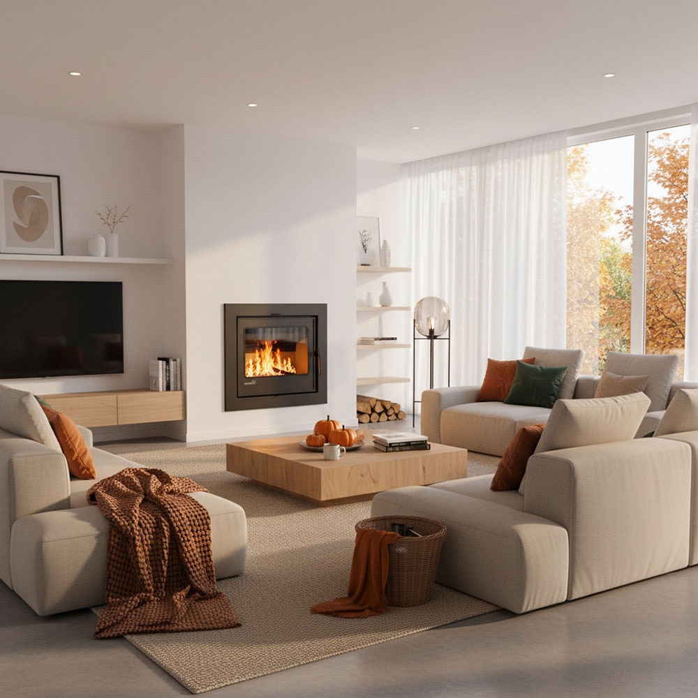 Focar semineu combustibil solid REECOMER, 11kw, 50.2 x 79 x 115 cm, fonta, negru mat