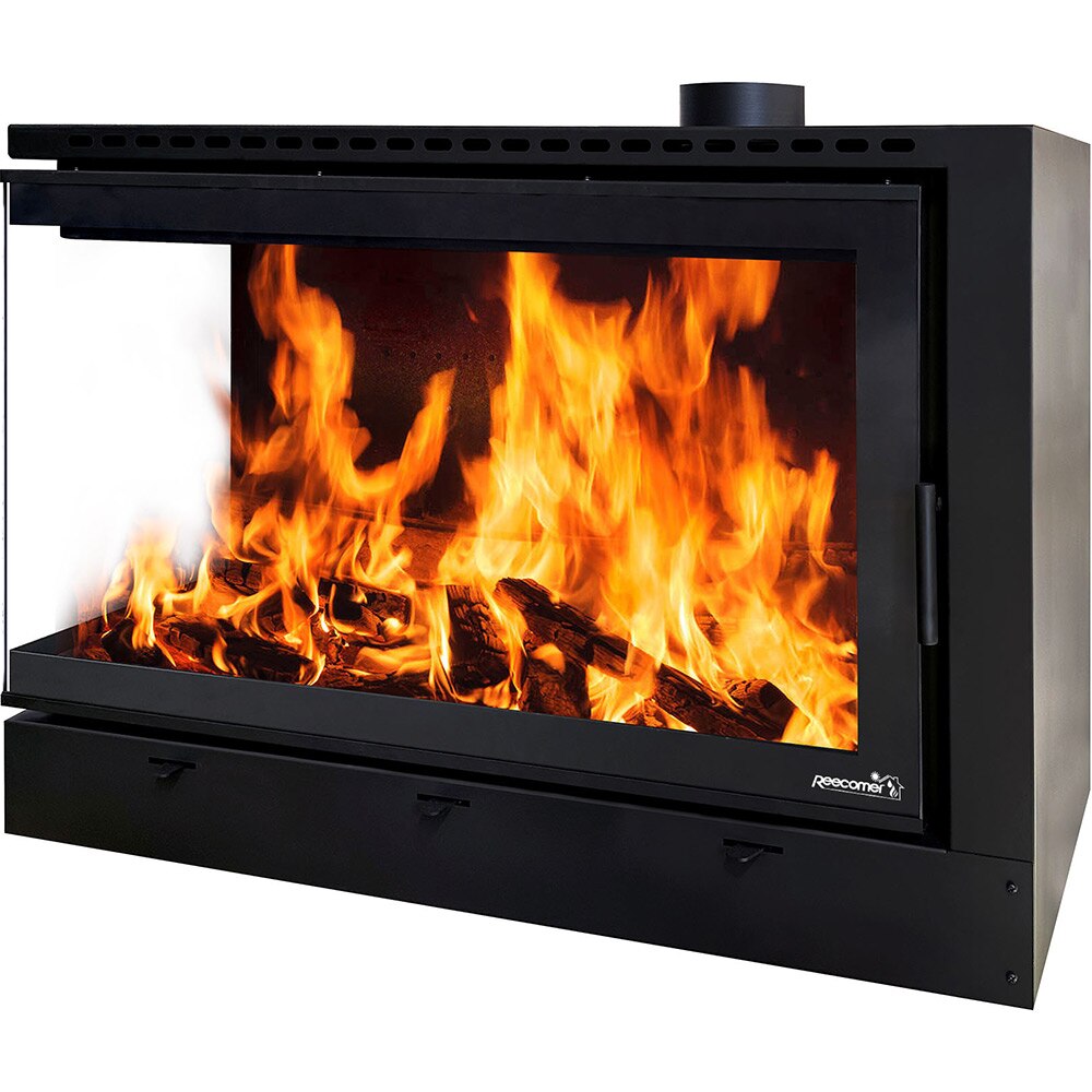 Focar semineu combustibil solid REECOMER, 13kw, 44.7 x 69.1 79.8 cm, montaj pe colt, fonta, negru mat