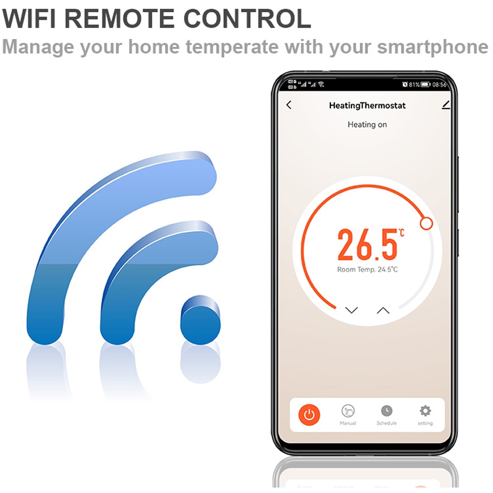 Termostat Smart AXYS ATP-S16TFT, fara fir, Wi-Fi, +/- 0.1C, negru