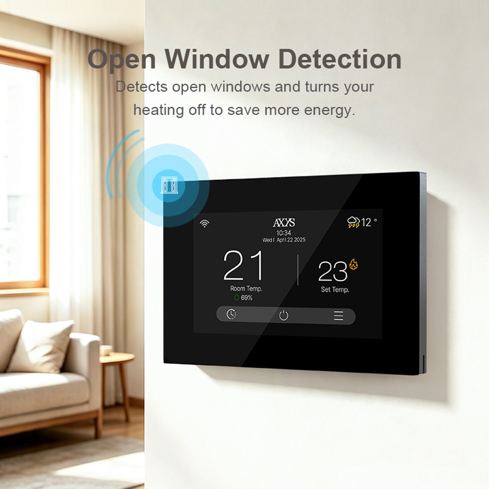 Termostat Smart AXYS ATP-S16TFT, fara fir, Wi-Fi, +/- 0.1C, negru