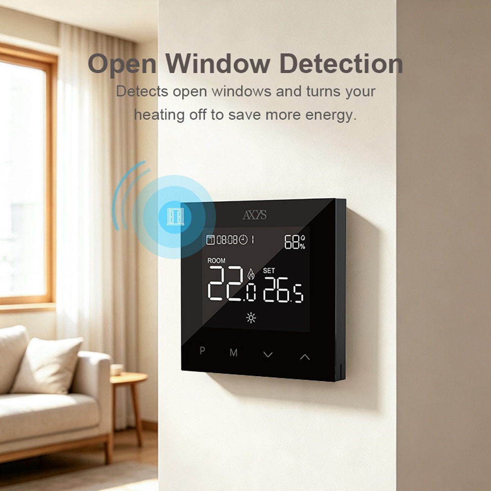 Termostat Smart AXYS ATP-S14, fara fir, Wi-Fi, +/- 0.1C, negru