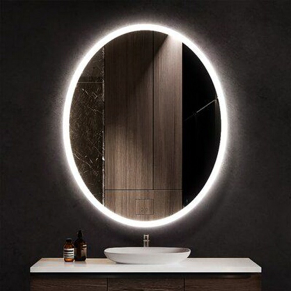 Oglinda baie ELVES NC052, ovala, 60 x 80 cm, Iluminare LED, Dezaburire