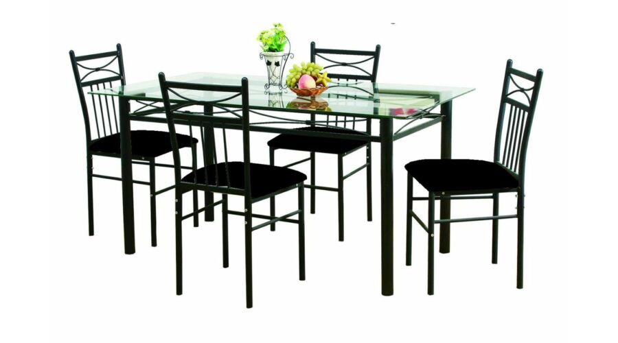Set mobilier bucatarie/terasa/gradina, negru, 4 pers, masa + 4 scaune  Korfu