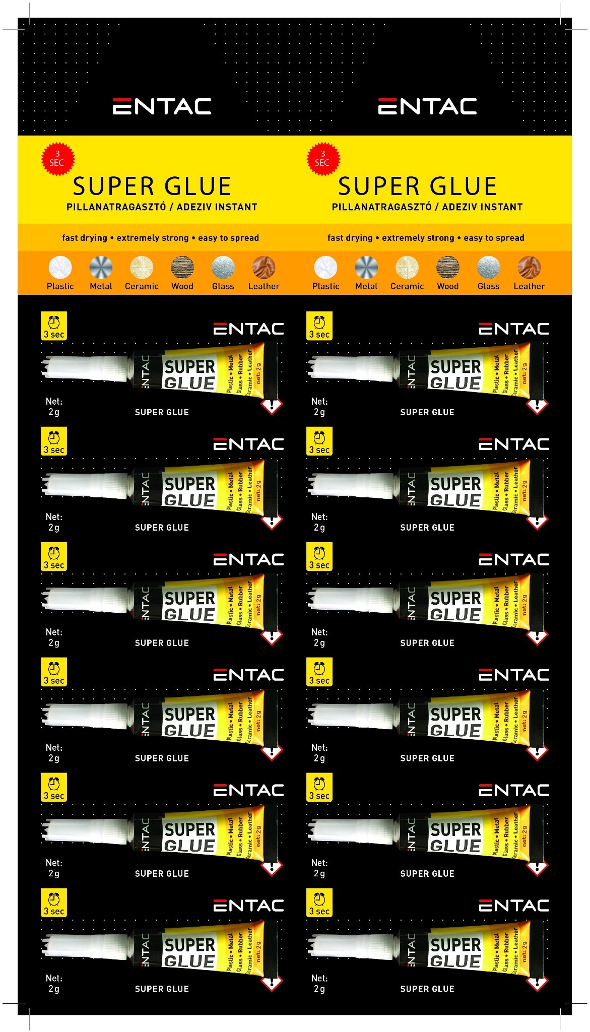 Adeziv universal, galben, 2 g  Entac Mega Fix